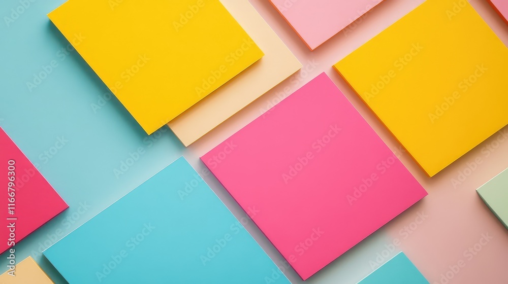Colorful Flat Lay Background with Sticky Notes Creative Office Workspace Theme Colorful Flat Lay Background with Sticky Notes Creative Office Workspace Theme