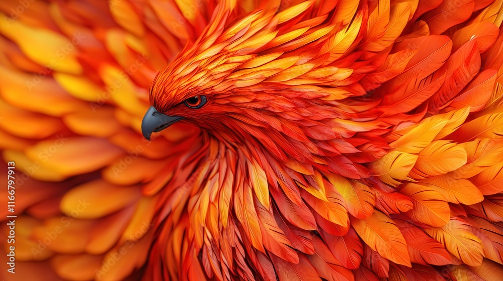 Obraz premium Vibrant and Fiery Orange Bird with Intricate Feather Detail and Stunning Texture Representing Strength, Beauty, and Resilience in Nature Imagery
