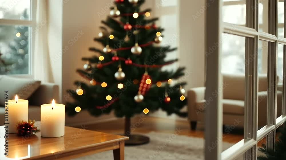1_Scandinavian Living Room with Christmas Tree and Frosted Window