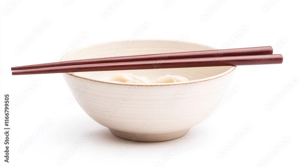 Delicious wonton dumplings served in a bowl with chopsticks on a white background ideal for food and culinary presentations Delicious wonton dumplings served in a bowl with chopsticks on a white background ideal for food and culinary presentations