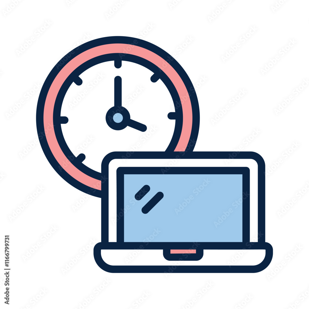 Clock with laptop concept icon of working time Clock with laptop concept icon of working time