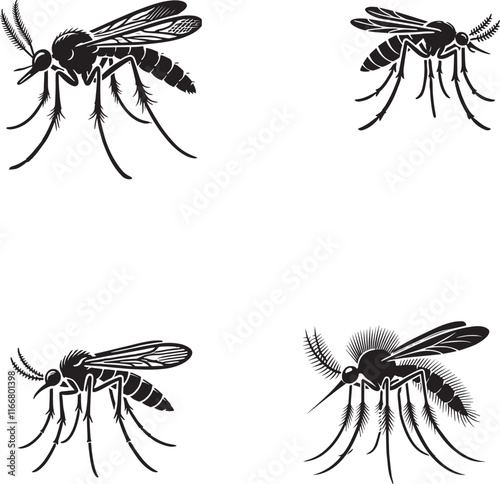 Detailed Silhouette of a Midge Isolated on White Background in Monochrome"