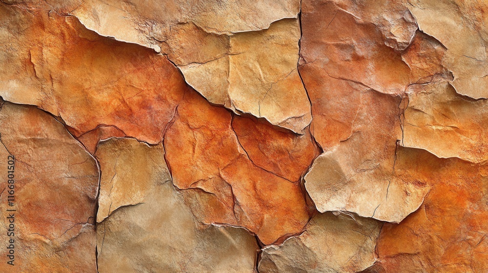 Fototapeta premium Cracked stone texture background with warm earthy tones and rugged surface