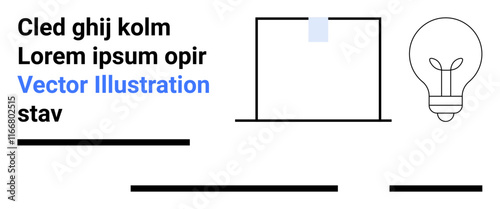 Text blocks, laptop icon, light bulb illustration, and black lines. Ideal for web design, educational material, creative projects, presentations, infographics, social media, and advertisements