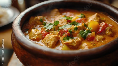 Brazilian moqueca seafood stew served in a traditional clay pot with fresh herbs and vibrant vegetables for a rich culinary experience photo