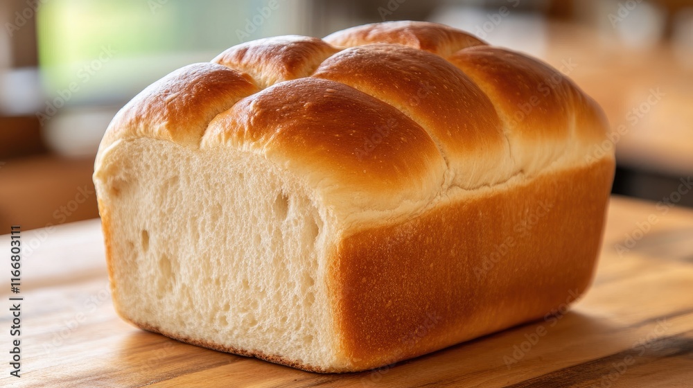 Freshly Baked Loaf of Bread Displayed on Rustic Wooden Surface with Soft Lighting Freshly Baked Loaf of Bread Displayed on Rustic Wooden Surface with Soft Lighting