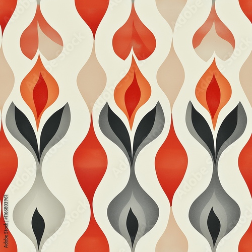 A Seamless Pattern of Flame Shaped Shapes in Shades of Red