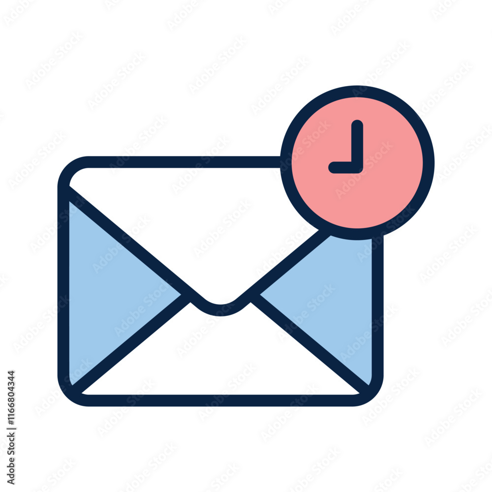 Envelope with a clock symbolizing time related mail or messages Envelope with a clock symbolizing time related mail or messages