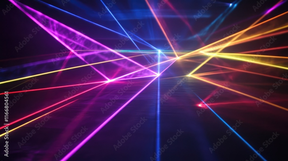 Vibrant geometric laser light beams creating a dynamic colorful abstract background for creative design and visual effects projects Vibrant geometric laser light beams creating a dynamic colorful abstract background for creative design and visual effects projects