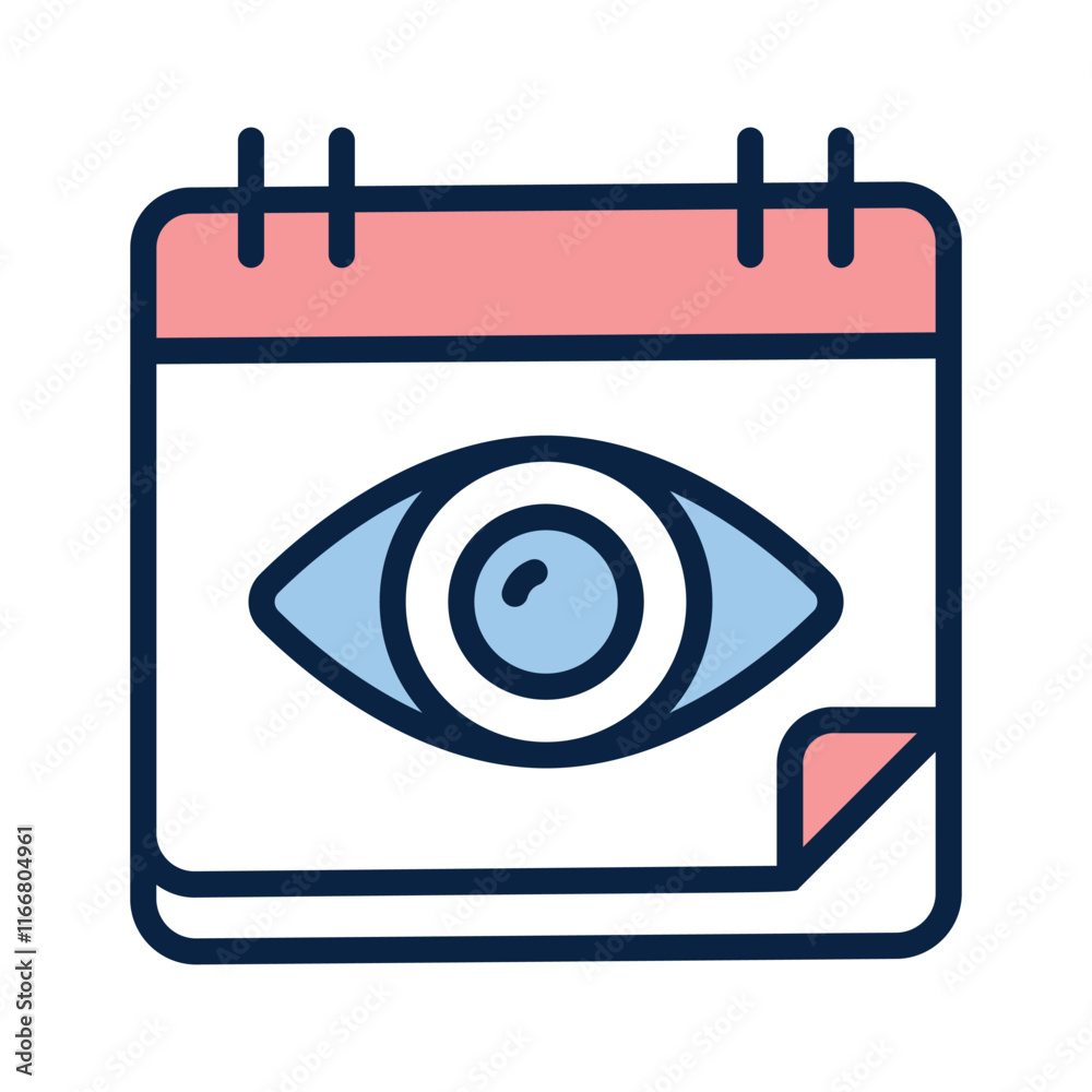 A stylized icon of a calendar with an eye in the center A stylized icon of a calendar with an eye in the center