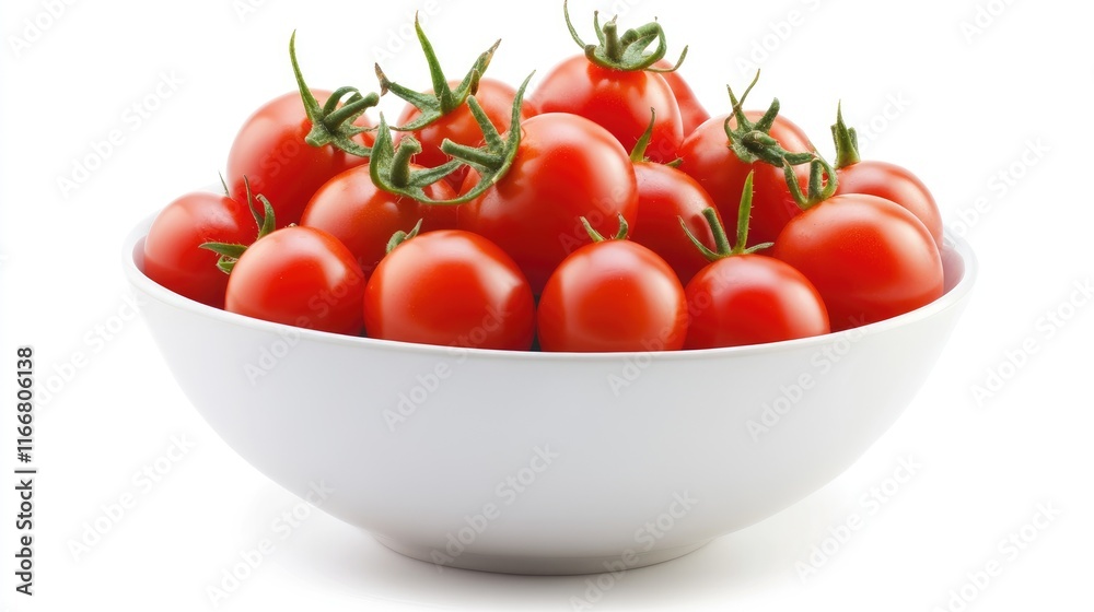 Vibrant cherry tomatoes in a pristine white bowl showcasing freshness and culinary appeal. Perfect for food and recipe presentations. Vibrant cherry tomatoes in a pristine white bowl showcasing freshness and culinary appeal. Perfect for food and recipe presentations.