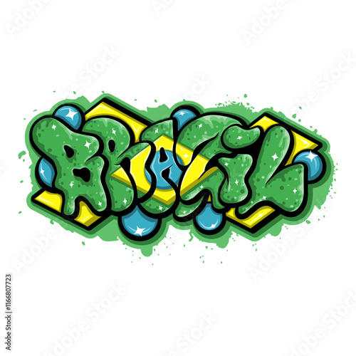brazil country flag in graffiti art style