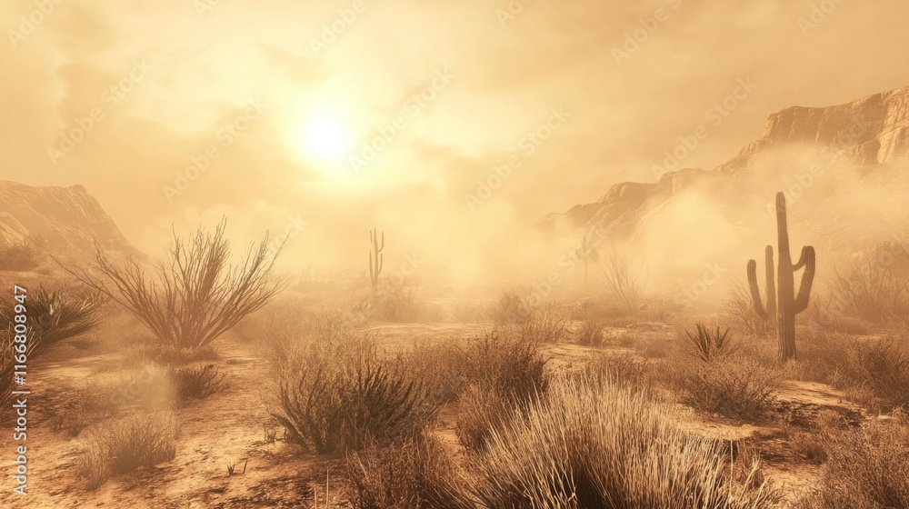 Fototapeta premium Muted Desert Landscape with Stormy Air Quality