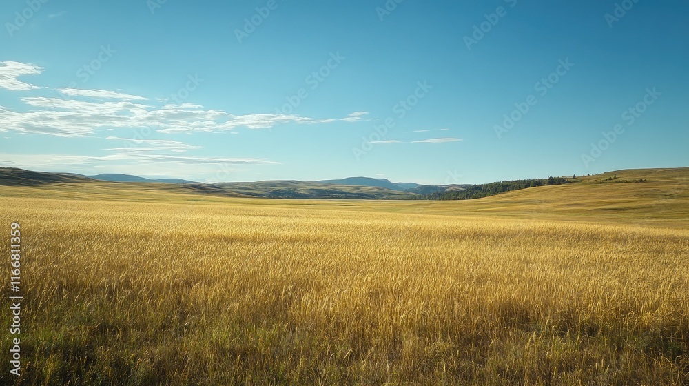 Golden wheat field under a clear blue sky showcasing serene rural landscapes and natural beauty in a vast open space. Golden wheat field under a clear blue sky showcasing serene rural landscapes and natural beauty in a vast open space.
