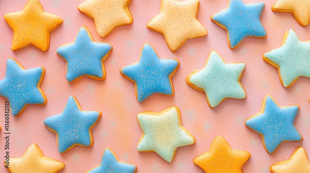 Colorful star-shaped cookies on a pastel background perfect for Halloween celebrations and festive baking themes Colorful star-shaped cookies on a pastel background perfect for Halloween celebrations and festive baking themes