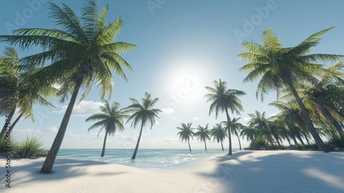 panorama of tropical beach with coconut palm trees