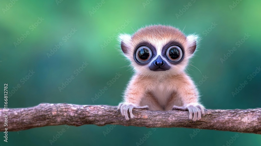 Fototapeta premium A cute, wide-eyed animal perched on a branch.