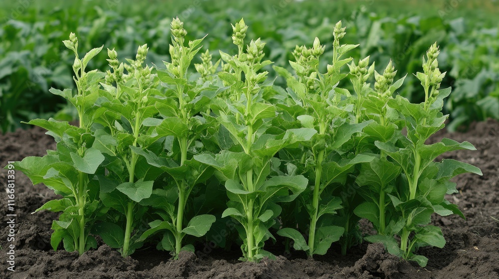 Cup plant Silphium perfoliatum thriving in agricultural field showcasing its growth as an energy crop for biomass and silage production. Cup plant Silphium perfoliatum thriving in agricultural field showcasing its growth as an energy crop for biomass and silage production.