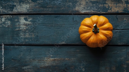 Rustic Halloween Pumpkin Displayed on Weathered Wooden Surface Perfect for Autumn Seasonal Decorations and Holiday Themes photo