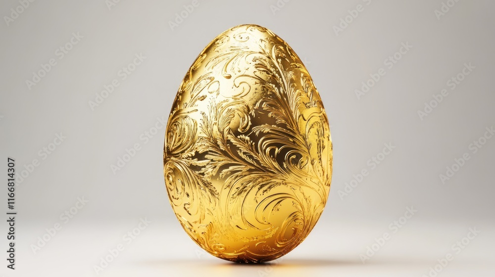 Intricately designed golden Easter egg with elegant floral patterns standing out against a minimalist background for festive decoration or celebration. Intricately designed golden Easter egg with elegant floral patterns standing out against a minimalist background for festive decoration or celebration.