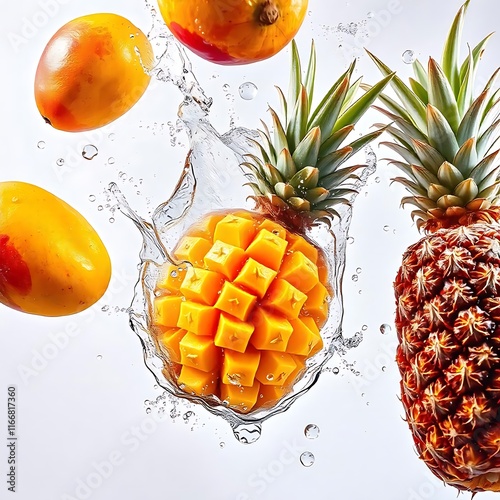 Obraz na płótnie pineapple testy healthy yellow fruit in splash