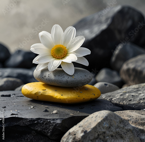 zen stones and flower AI generative