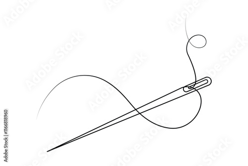 Sewing needle continuous one line art vector illustration design