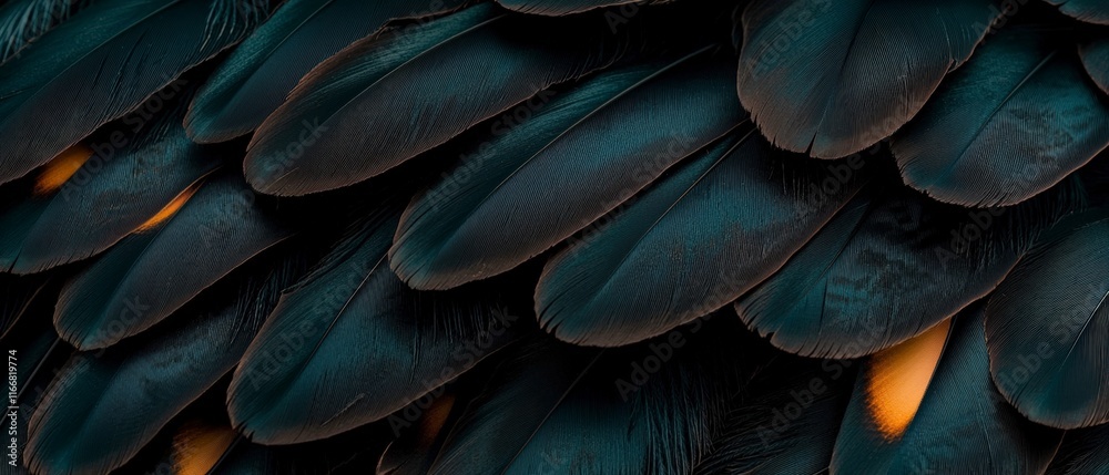 Obraz premium Dark Teal Bird Feathers Texture Macro Photography Background