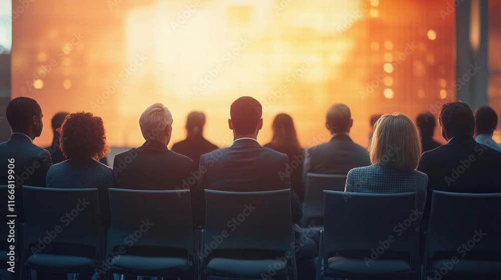 Audience engaged in a conference presentation setting. Audience engaged in a conference presentation setting.