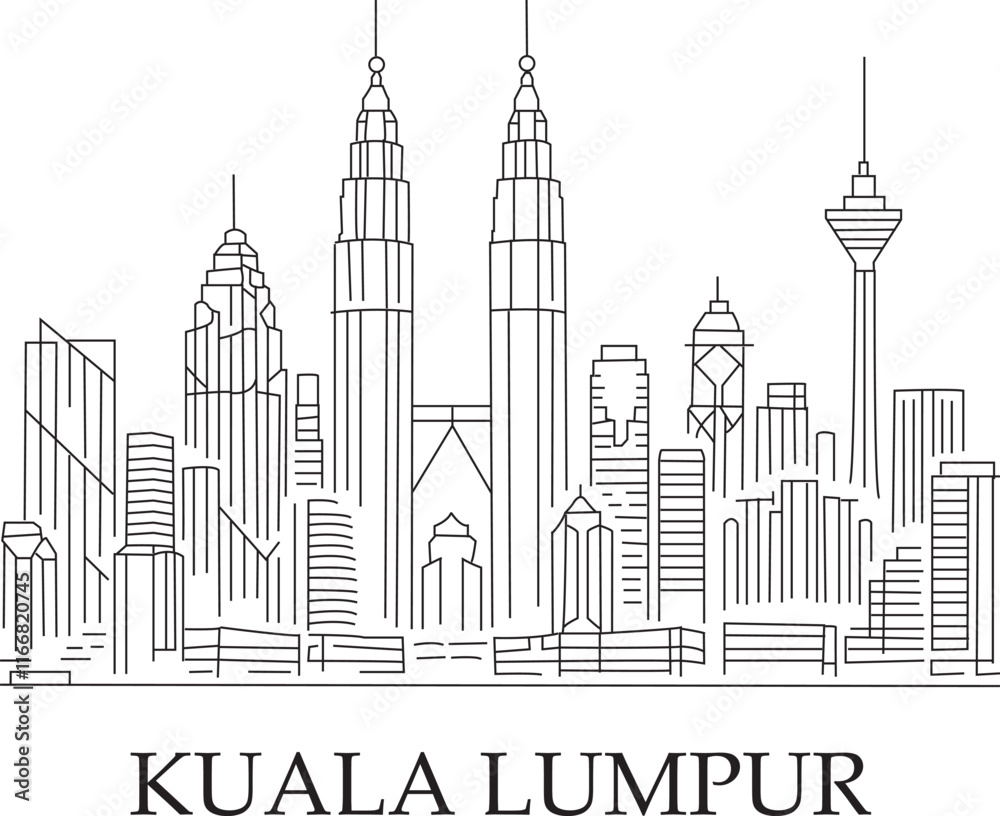 Obraz premium Kuala Lumpur City Line Draw Simple Minimalist