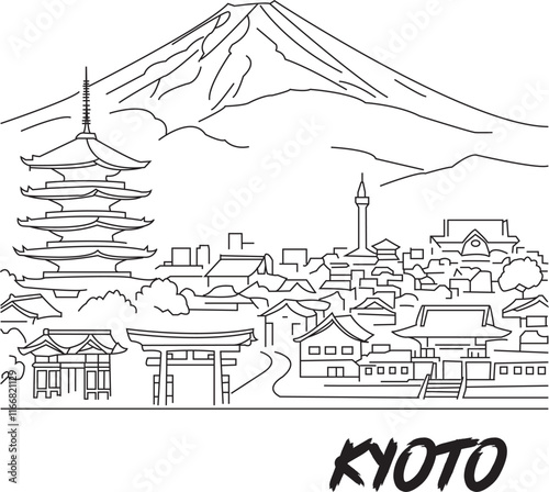 Kyoto City Line Draw Simple Minimalist