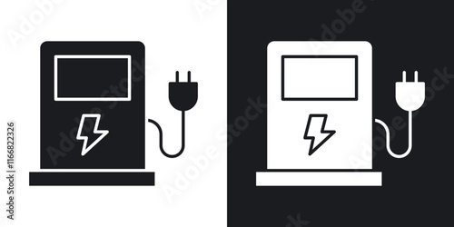 Charging station icons in solid black and white colors