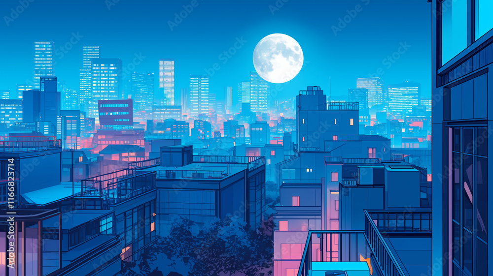 Obraz premium エモーショナルな夜景と都市の風景,挿絵,仕事,懐かしい,