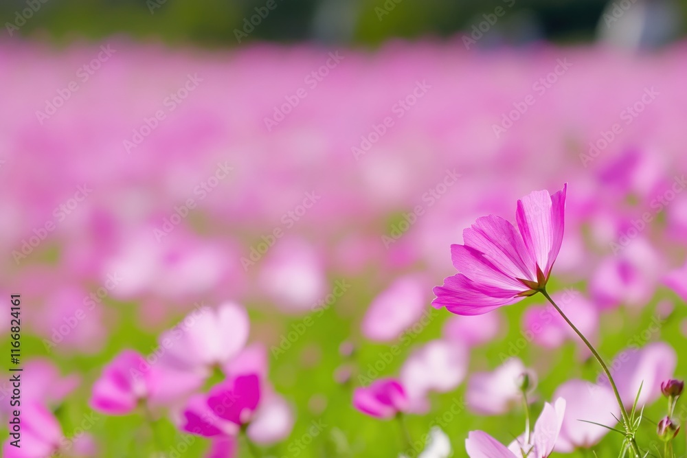 Beautiful Pink Flowers Blooming in a Lush Green Field Under a Clear Blue Sky Beautiful Pink Flowers Blooming in a Lush Green Field Under a Clear Blue Sky