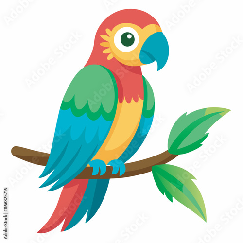 Happy parrot on a branch vector illustration 