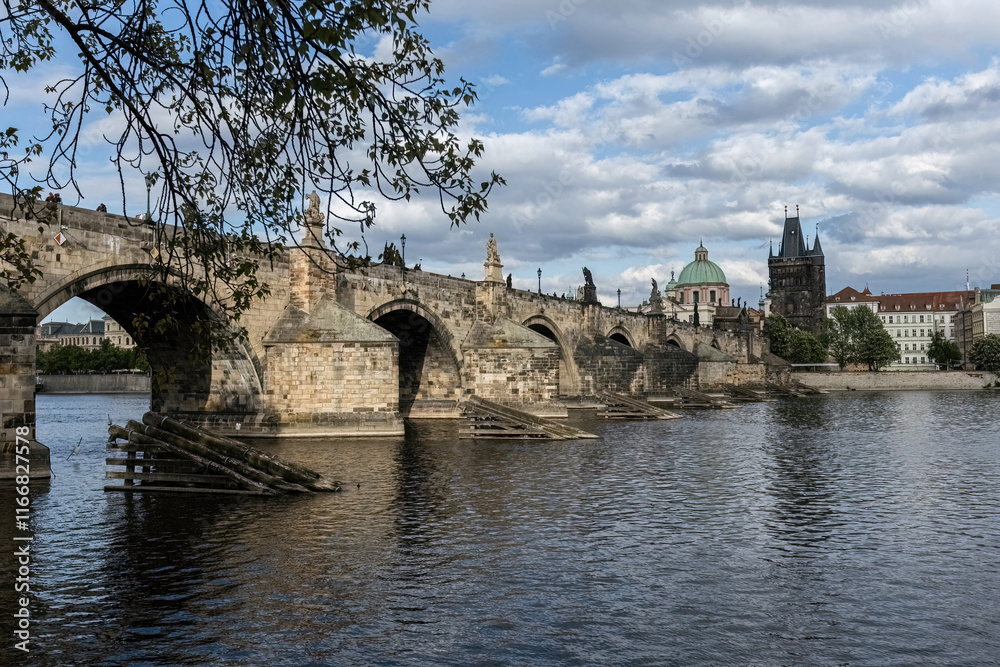 Charles Bridge view on sunny spring day in Prague Czechia Charles Bridge view on sunny spring day in Prague Czechia
