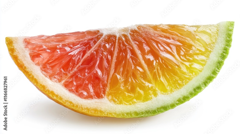 Brightly colored slice of lemon showcasing vibrant citrus hues isolated on white background ideal for food and beverage marketing materials Brightly colored slice of lemon showcasing vibrant citrus hues isolated on white background ideal for food and beverage marketing materials