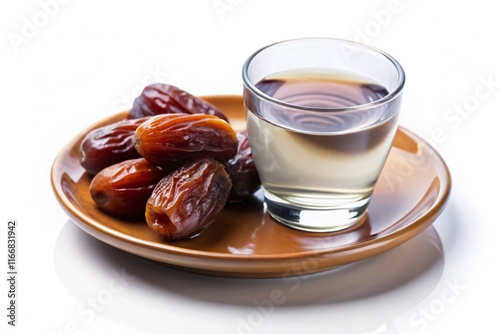 fasting ifter Ramadan background featuring a traditional plate of dates and a glass of water symbolizing the start of Iftar photo