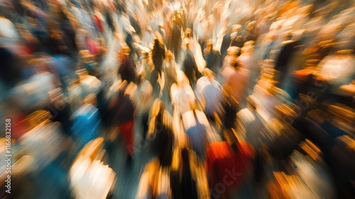 Crowd of enthusiastic concertgoers creating a dynamic motion blur atmosphere capturing the energy of live music events photo