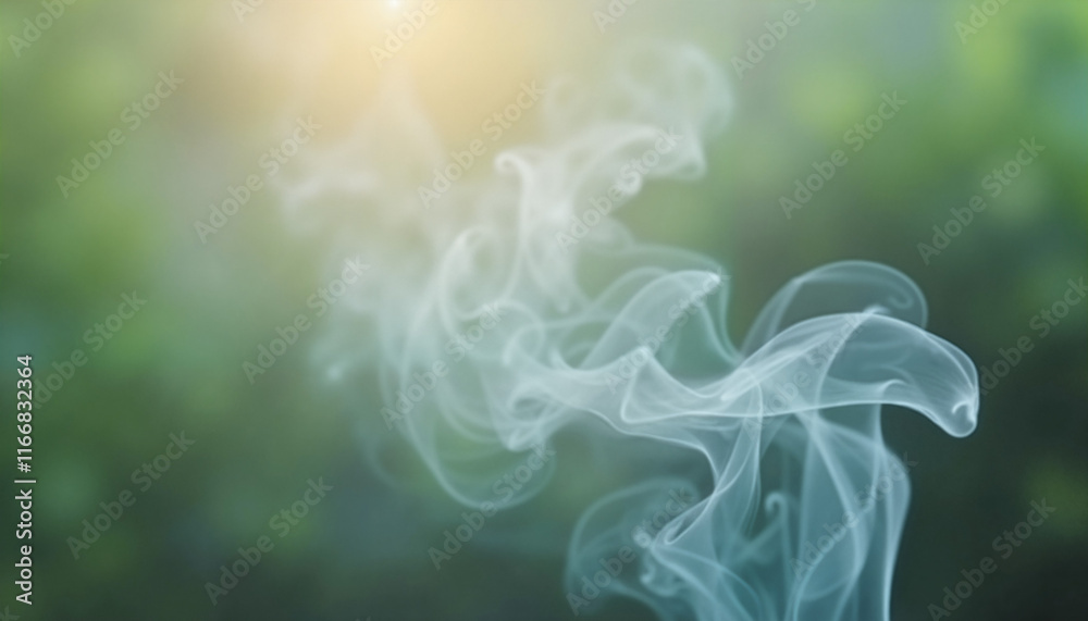 Obraz premium Burning sage bundle, gentle smoke, ethereal quality, soft green background 