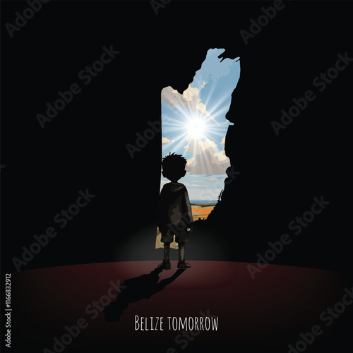 A young dreamer: "The boy looks to the bright future of Belize" Download this vector file to illustrate hope, ambition, and a nation's potential.