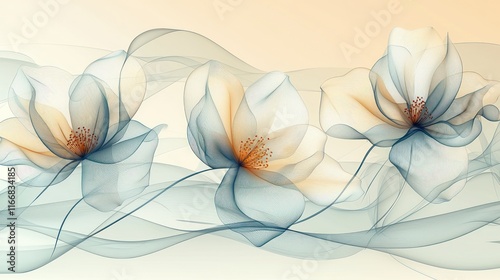 Abstract floral design with soft colors and lines.