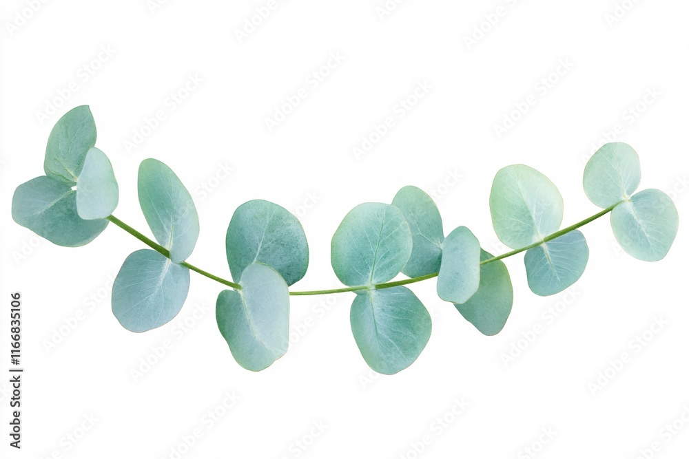 Obraz premium Eucalyptus Branch with Fresh Green Leaves Isolated on White Background