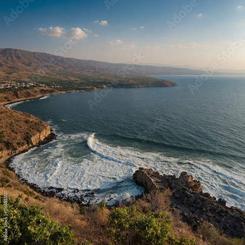 Celebrate the triumph of resilience and the beauty of togetherness. Chag Sameach! (Background A scenic view of the Sea of Galilee) photo