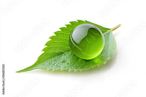 Green Leaf with Transparent Droplet Reflecting Nature's Beauty and Freshness photo