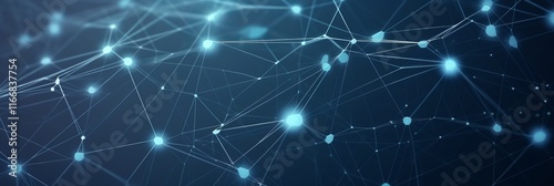 Abstract networking visualization showing interconnected nodes and lines on a dark background, representing data connections and technology