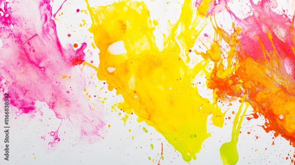 Obraz premium Vibrant splashes of color create an energetic abstract artwork showcasing pink, yellow, and orange hues in creative expression