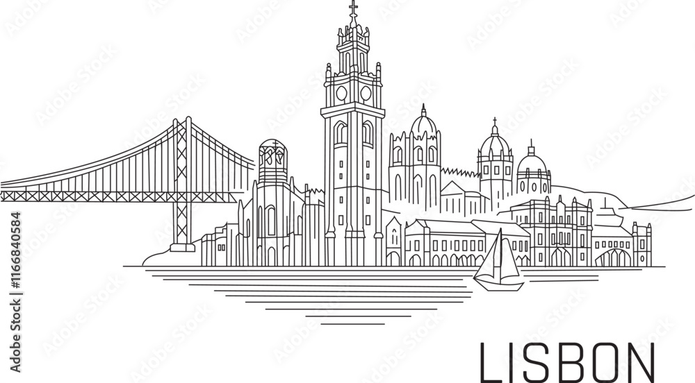 Fototapeta premium Lisbon City Line Draw Simple Minimalist