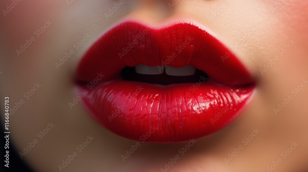 A close-up of lips with red lipstick blowing a kiss A close-up of lips with red lipstick blowing a kiss
