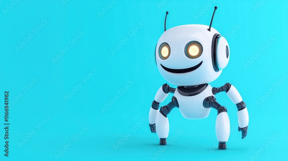 Obraz premium A cheerful robot with a friendly design on a bright background.